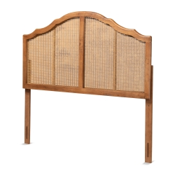 Baxton Studio Iris Vintage Classic and Traditional Ash Walnut Finished Wood and Synthetic Rattan Queen Size Arched Headboard